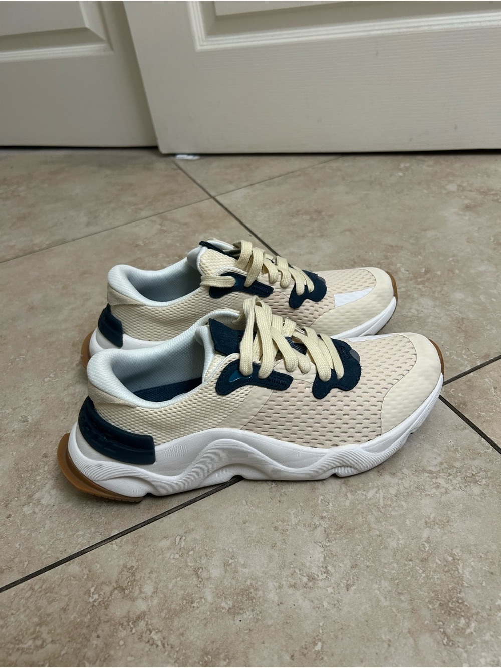 Sorel Kinetic Rnegd Lace Cream and Navy Women's Athletic Sneakers